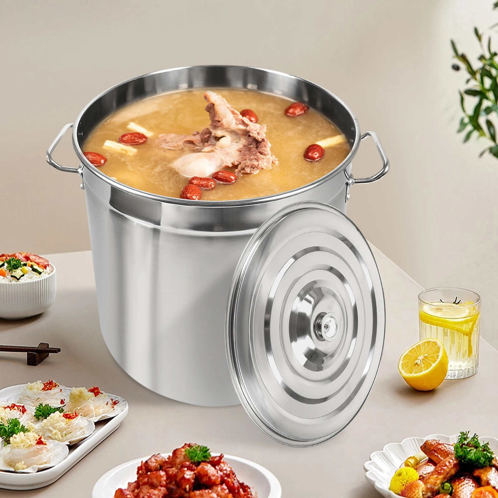 53Qt 201 Edelstahl-Suppentopf, leicht zu reinigen, multifunktionaler Edelstahl-Suppentopf zum Schmoren/Braten/Warmhalten Image