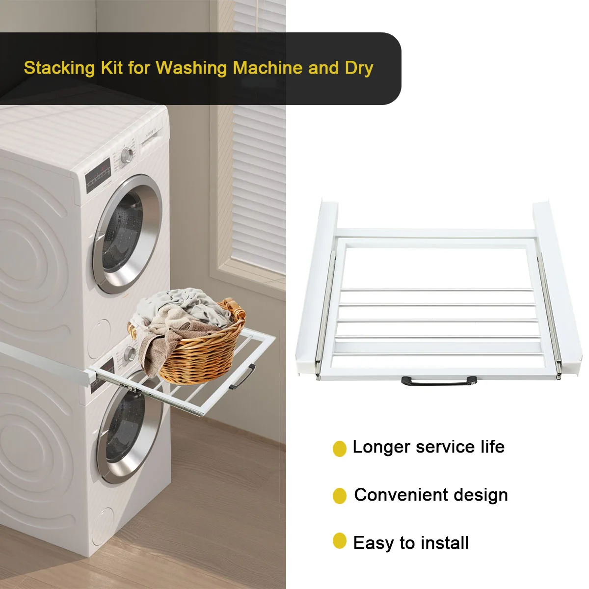 Washing Machine Bracket Stacking Kit with Sliding Shelf Fits for Washing Machine and Dry