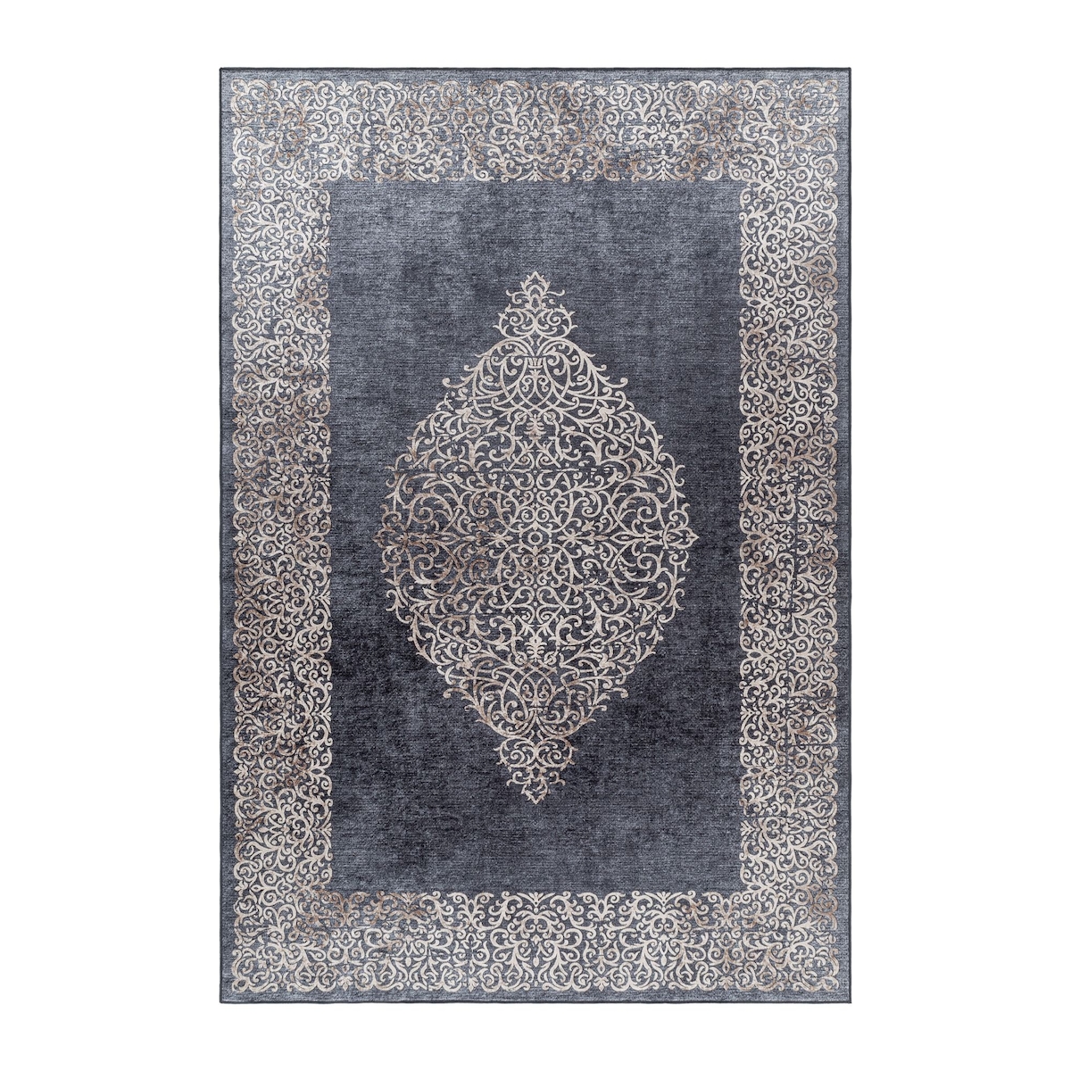 Carpetsale24 Waschbarer Kurzflor Teppich Läufer Schwarz 80x150 cm Ornament Design mit Rutschfester Rückseite, für Wohnzimmer, Schlafzimmer, Flur Image
