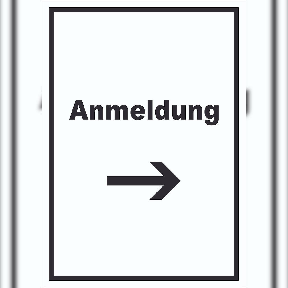 HB-Druck Anmeldung Schild mit Text und Richtungspfeil rechts Aufnahme hochkant A5 Rückseite selbstklebend Image