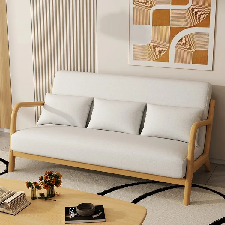 Platzsparendes nordisches 2/3-Sitzer-Sofa, Couch aus Stoff mit Massivholzrahmen für kleines Wohnzimmer, moderne kompakte Wohnung Image