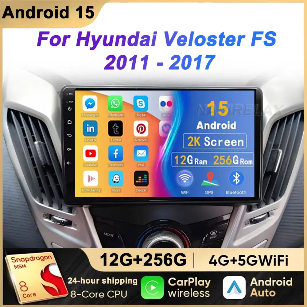 Auto Stereo Radio Multimedia Video Player Für Hyundai Veloster FS 2011-2017 GPS Drahtlose Carplay Android15 Auto 2 Din kopf Einheit Image