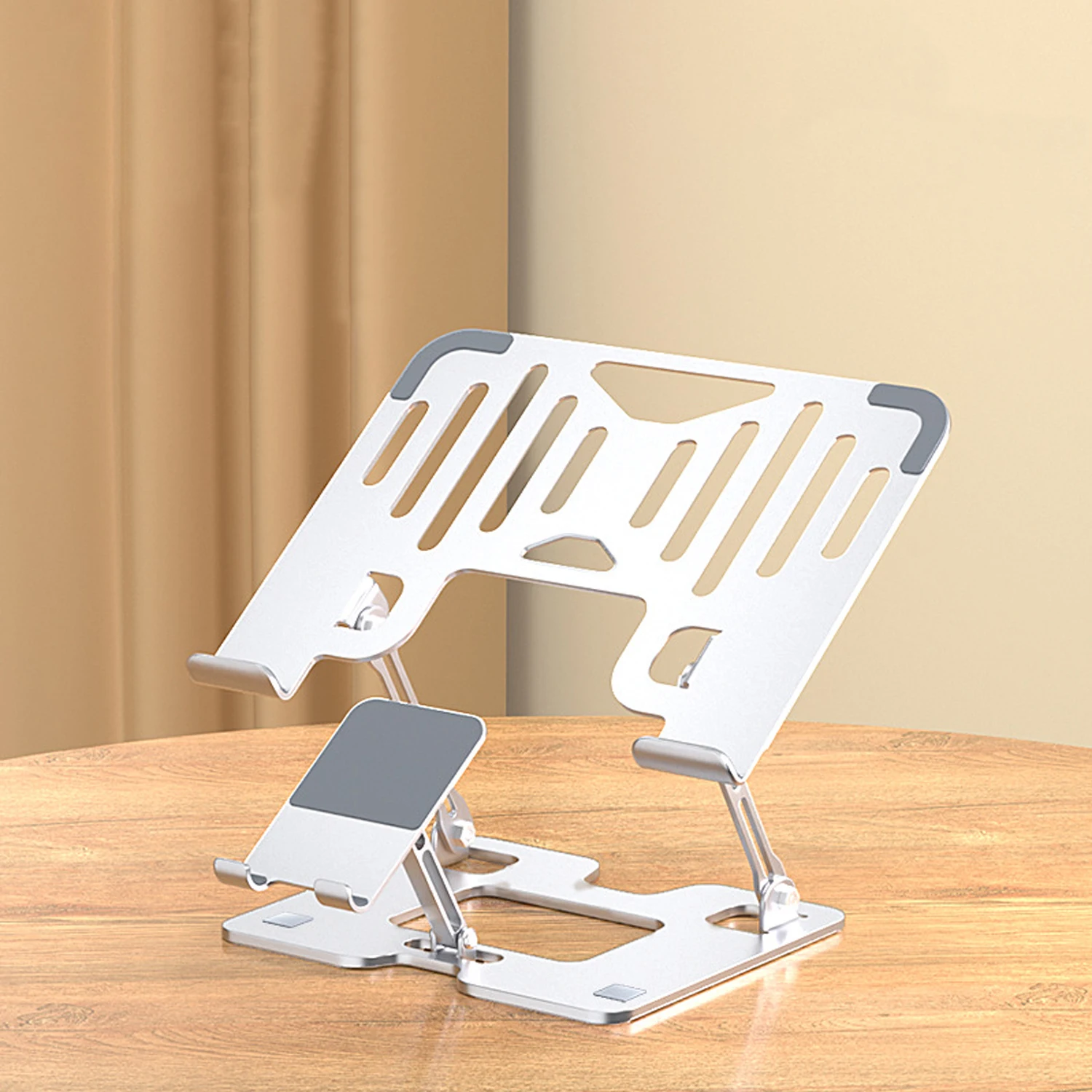 Multifunktionaler Ständer mit faltbarer Belüftung verbessern. Verstellbarer Laptop-Ständer mit verstellbarer Telefonhalterung für Büro- und Häuser Image