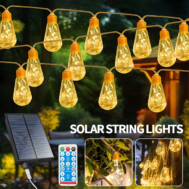 Solar-Lichterkette aus Kupferdraht, Hanfseil, Papaya-Lichterkette für Außenwand, Balkon, Gartendekoration, Solar-Lichterkette, Lichterkette