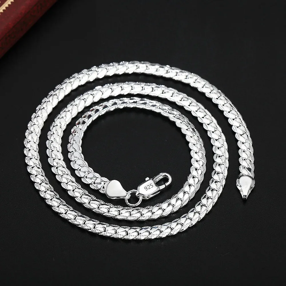 KCRLP Luxus 925 Sterling Silber Halskette klassische 6 MM Seitliche Kette Für Frauen Männer Fashion Party Hochzeit Schmuck geschenke Image