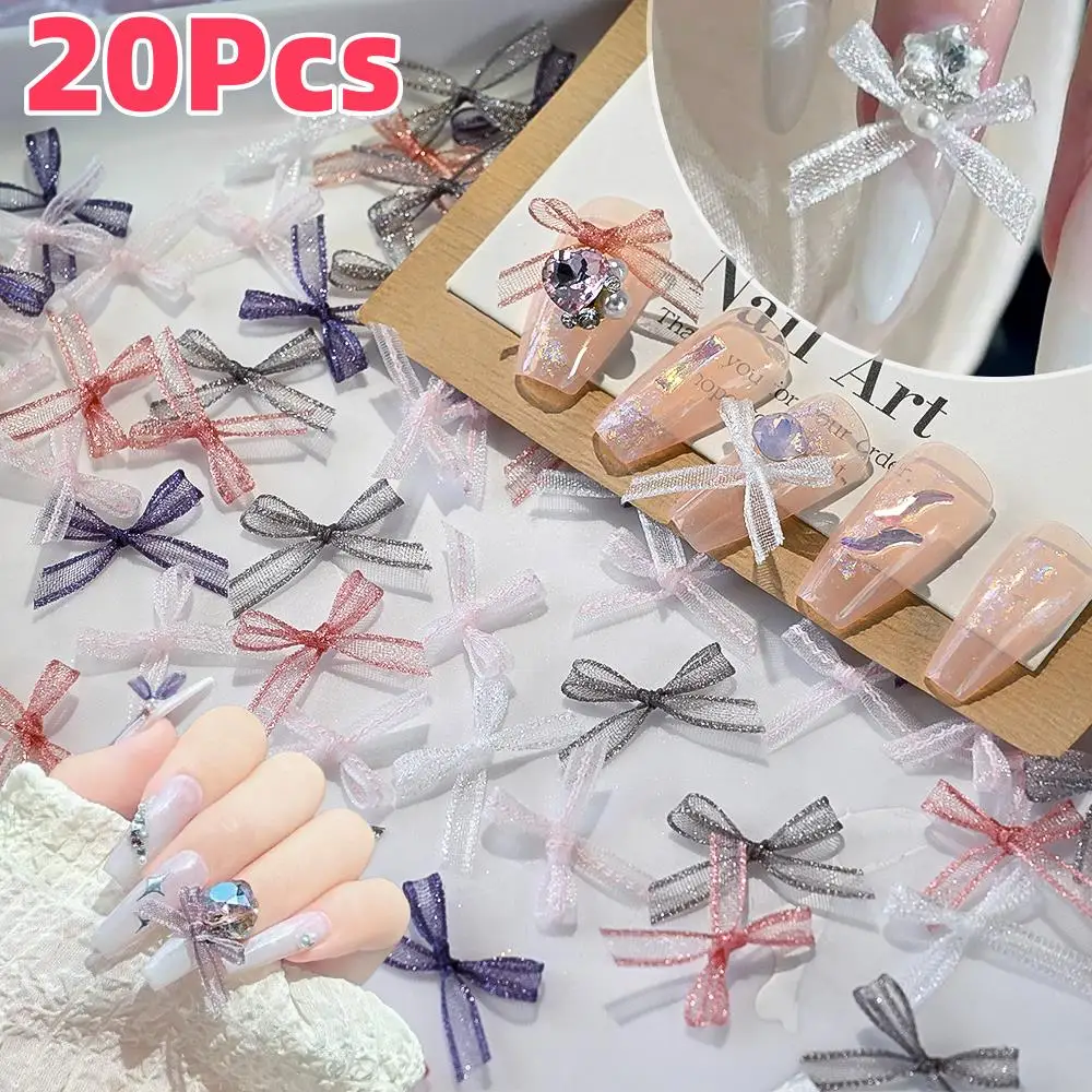 20 Stück 3D Organza Spitzenband/Bowknot Nagel Charms Mini Satin Schleife Nägel Kunst Dekoration für DIY Maniküre Kopfbedeckung Kleidung Zubehör Image