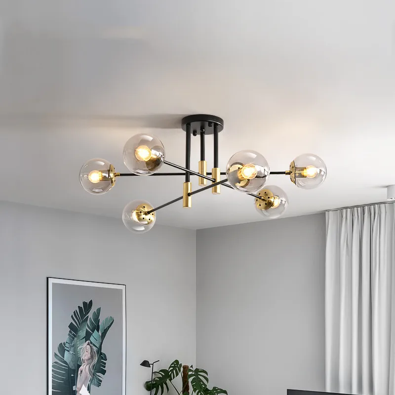 Nordic blase ball kronleuchter E27 LED retro licht Für Schlafzimmer Wohnzimmer Studie Hause Lampen Indoor Gold schwarz kronleuchter Image