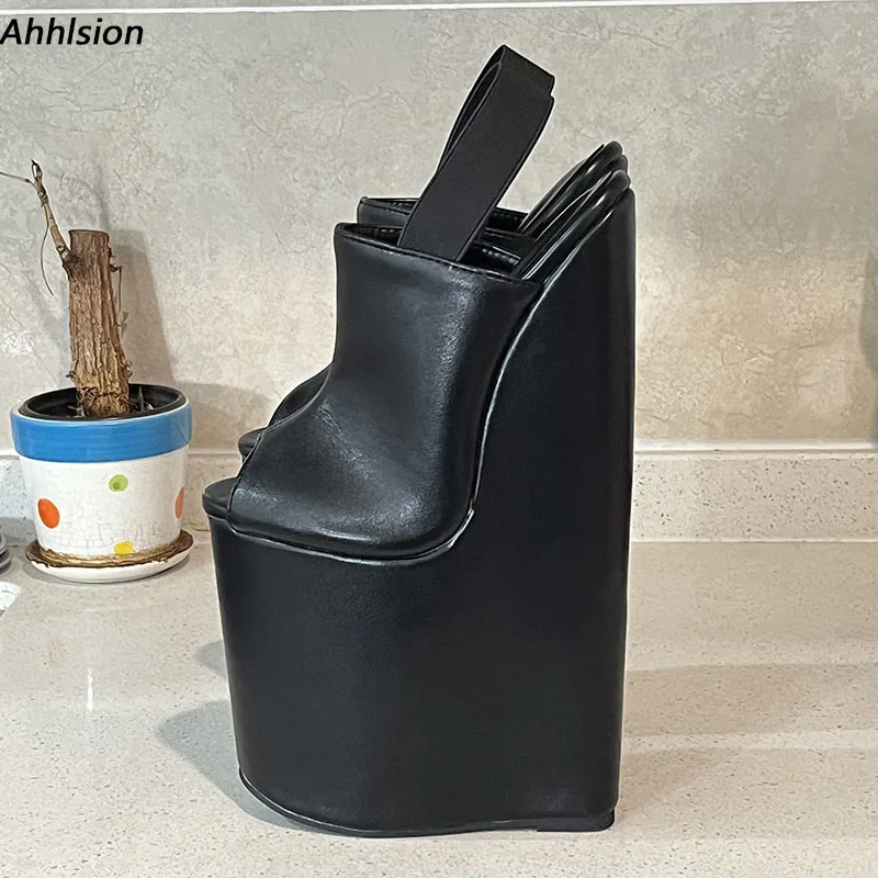 Ahhlsion Super Sexy Frauen Sommer Sandalen Keile Hochhackige Peep Toe Elegante Schwarze Cosplay Schuhe Damen US Plus Größe 5-15