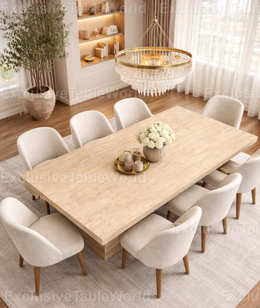 Tavolo da pranzo in marmo fatto a mano, tavolo rettangolare in pietra naturale, tavolo da pranzo in marmo travertino, tavolo da pranzo moderno in marm