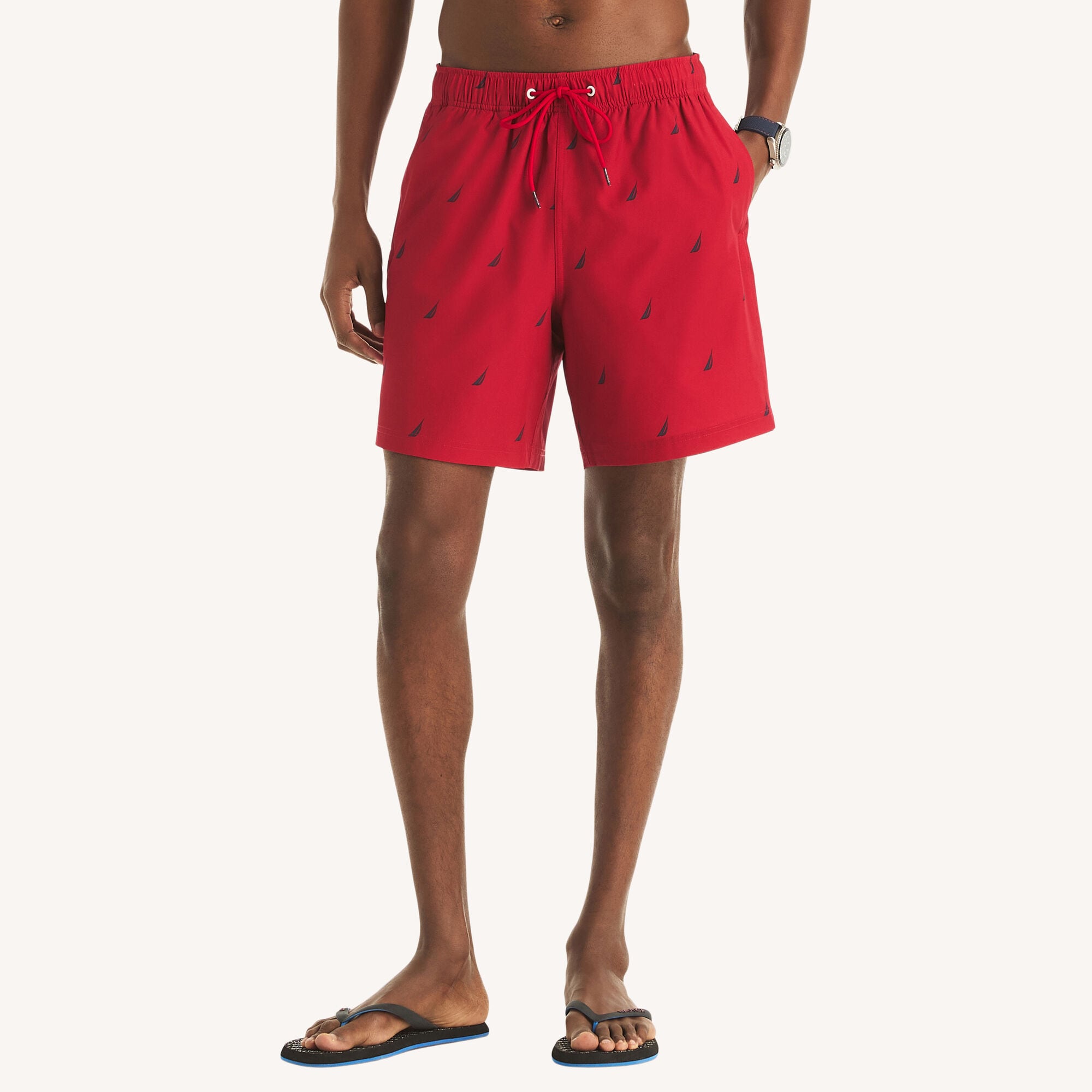 Nautica Men's 7" Printed Quick-Dry Swim 675 (Nautica Red), XL