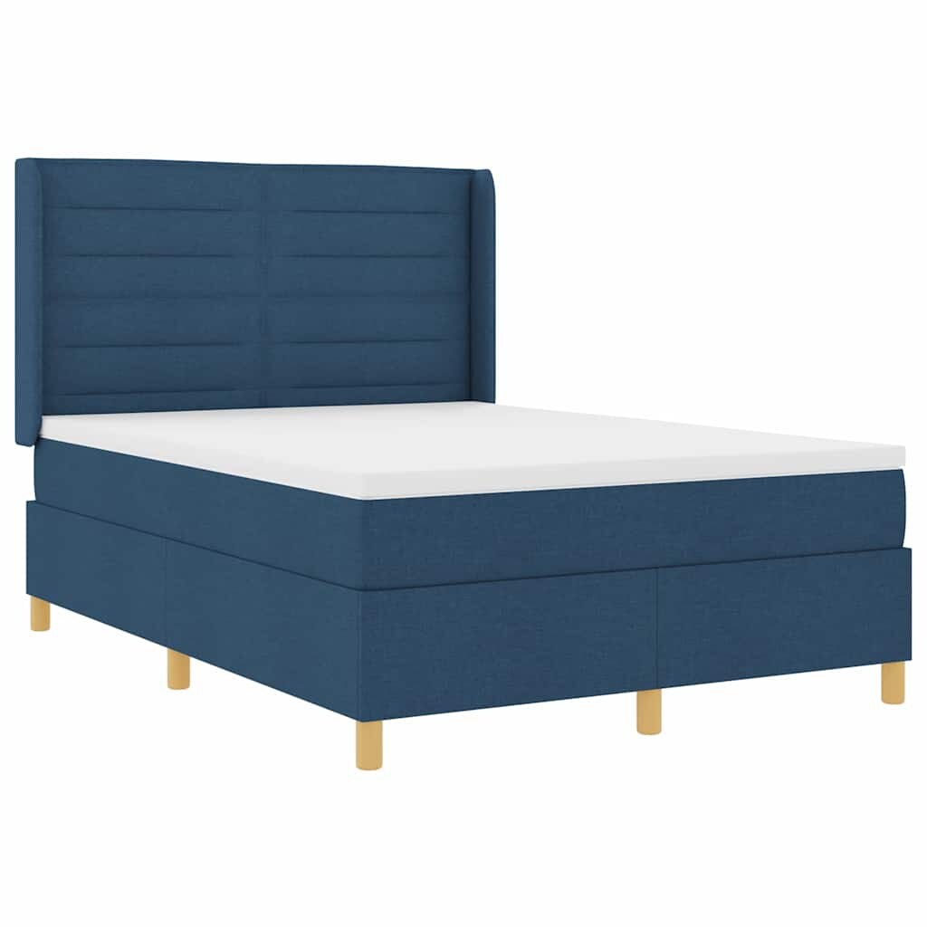 vidaXL Boxspringbett mit Matratze mit Kopfteil Blau 140 x 190 cm Stoff Image