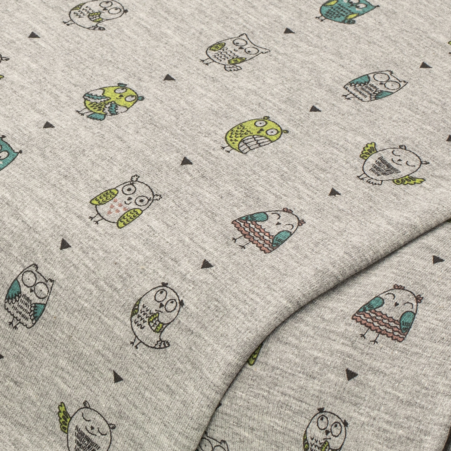 Sweatstoff Eulen mit Elasthan, grau-melange