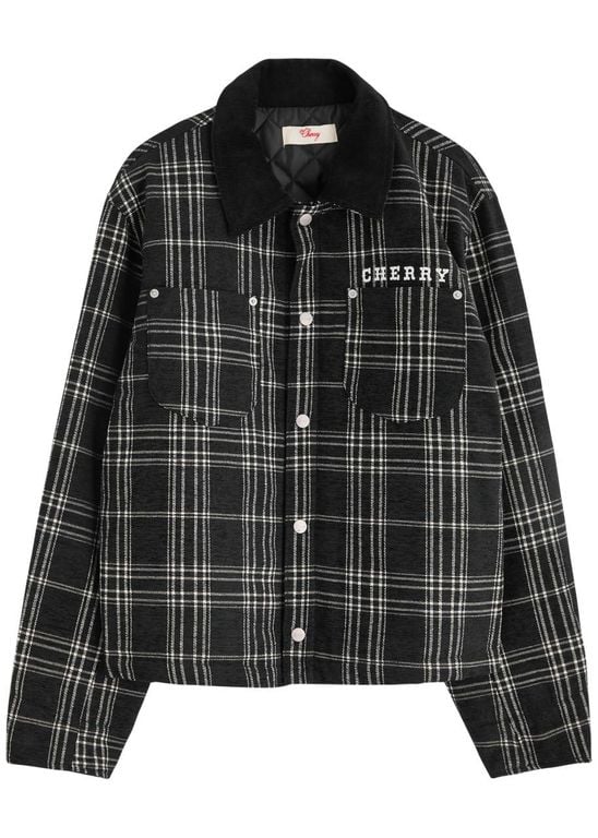 Checked-Jacquard Chenille Jacket - Black - CHERRY LA Jackets