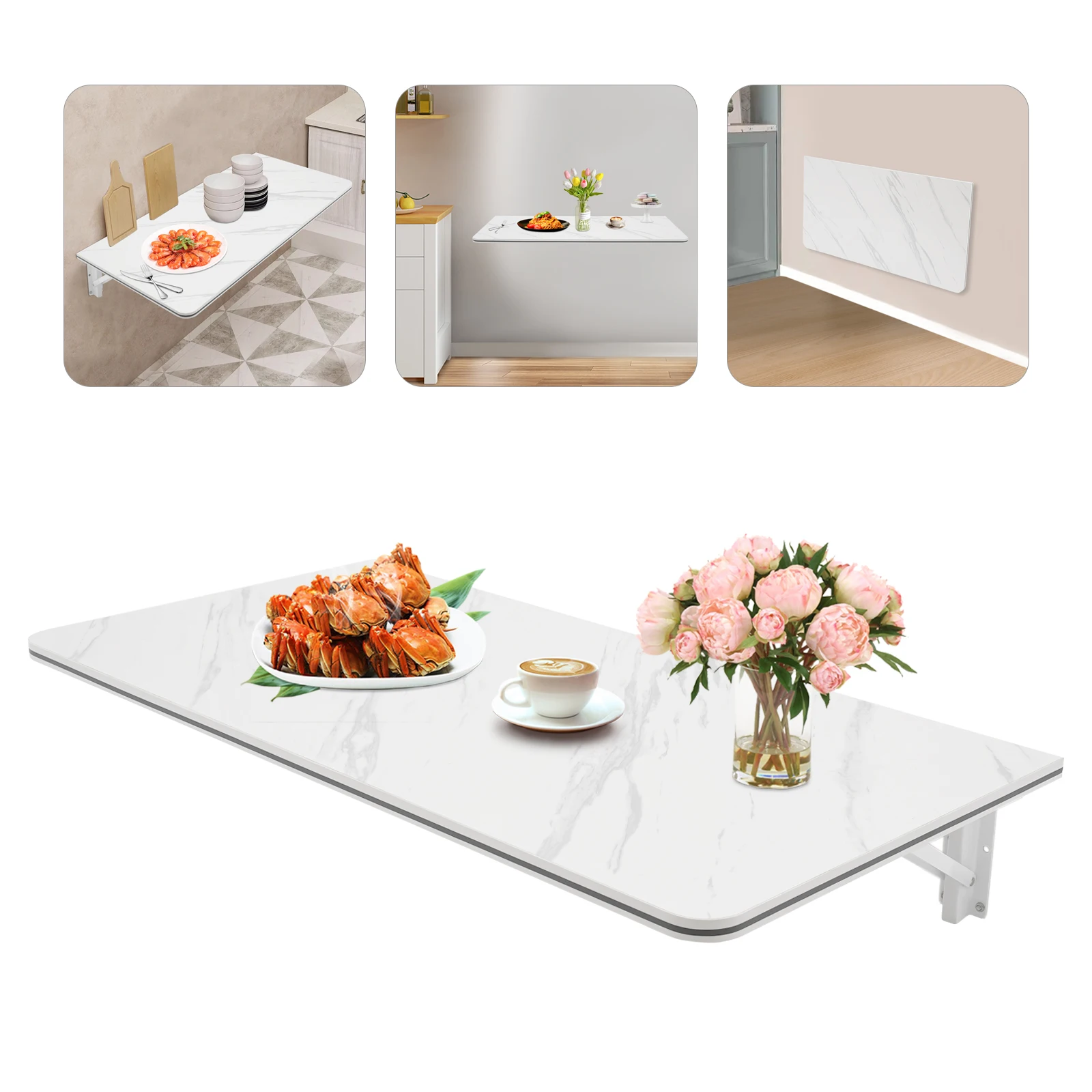 Wandmontierter Klapptisch 80 x 40 cm, klappbarer Wandtisch, herunterklappbarer Schreibtisch für Waschküche, Home-Office, Computerarbeitsplatz Image