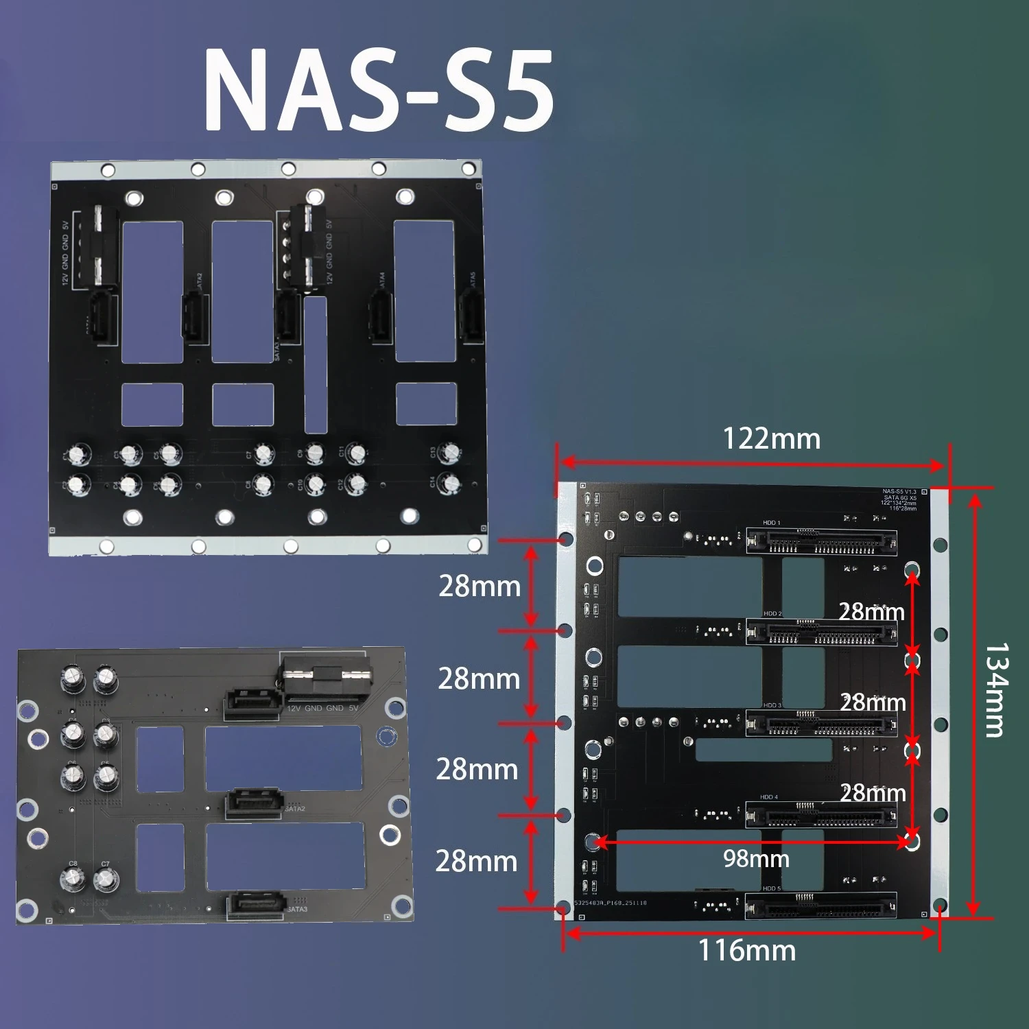 3/4/5-Bay SATA-Festplatten-Backplane 6Gbps 4-Power NAS-Chassis-Adapter Speicher-Server-Erweiterungsplatine für 2,5 3,5 Zoll HDD-Festplatten Image