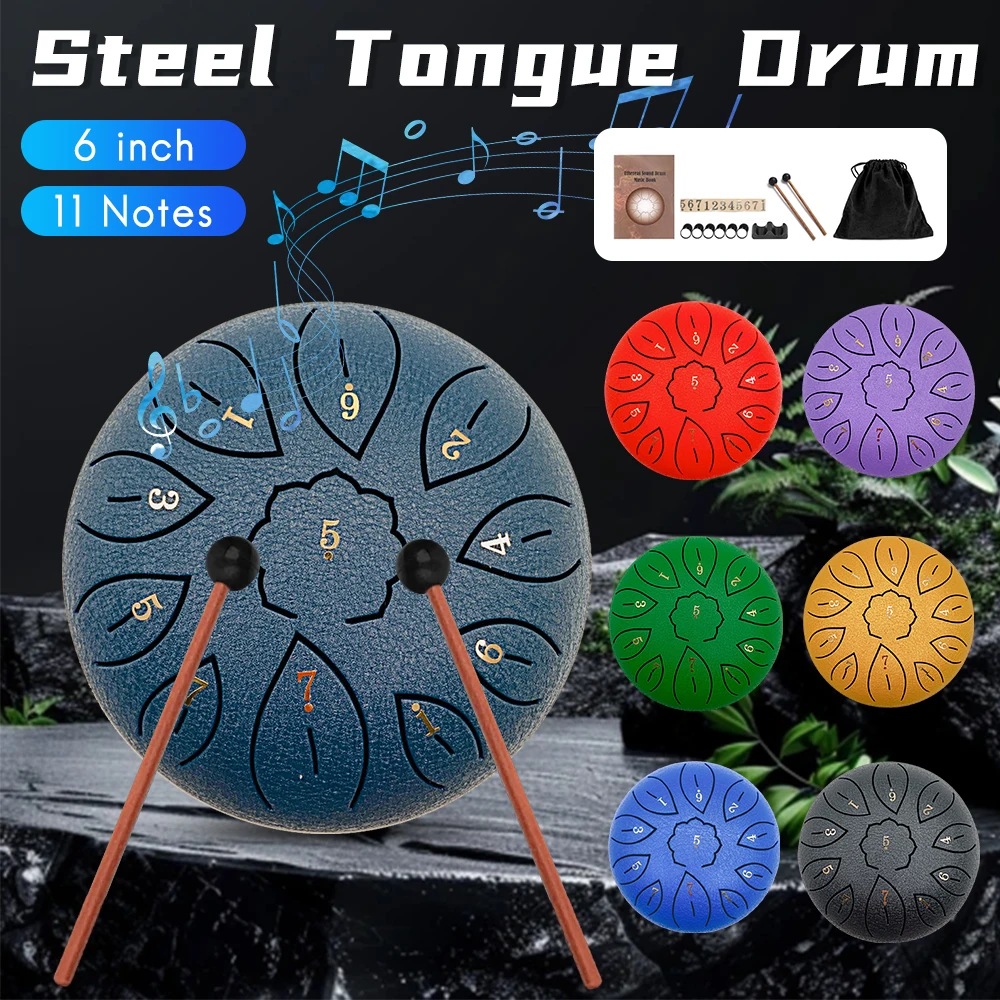 6 Zoll 11 Noten Glukophon Stahlzungentrommel G Töne Musiktrommel Ethereal Drum Schlaginstrument 11 Noten Stahltrommel Image
