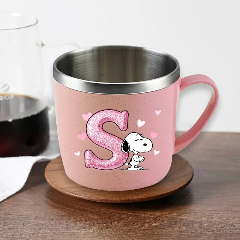 Anime Snoopys Edelstahl-Wasserbecher, Cartoon-Buchstabe A-Z, Milch, Kaffee, Tee, Tassen, Kinder, Trinkbecher für Schule, Zuhause, Büro Image