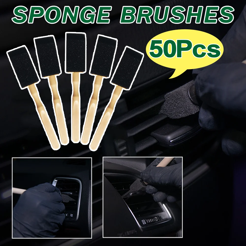 1–50 Stück Mehrzweck-Schwammbürsten mit Holzgriffen, Auto-Luftauslass, Detaillierung, Reinigung, weiche Bürste, professionelles Staubentfernungswerkzeug Image