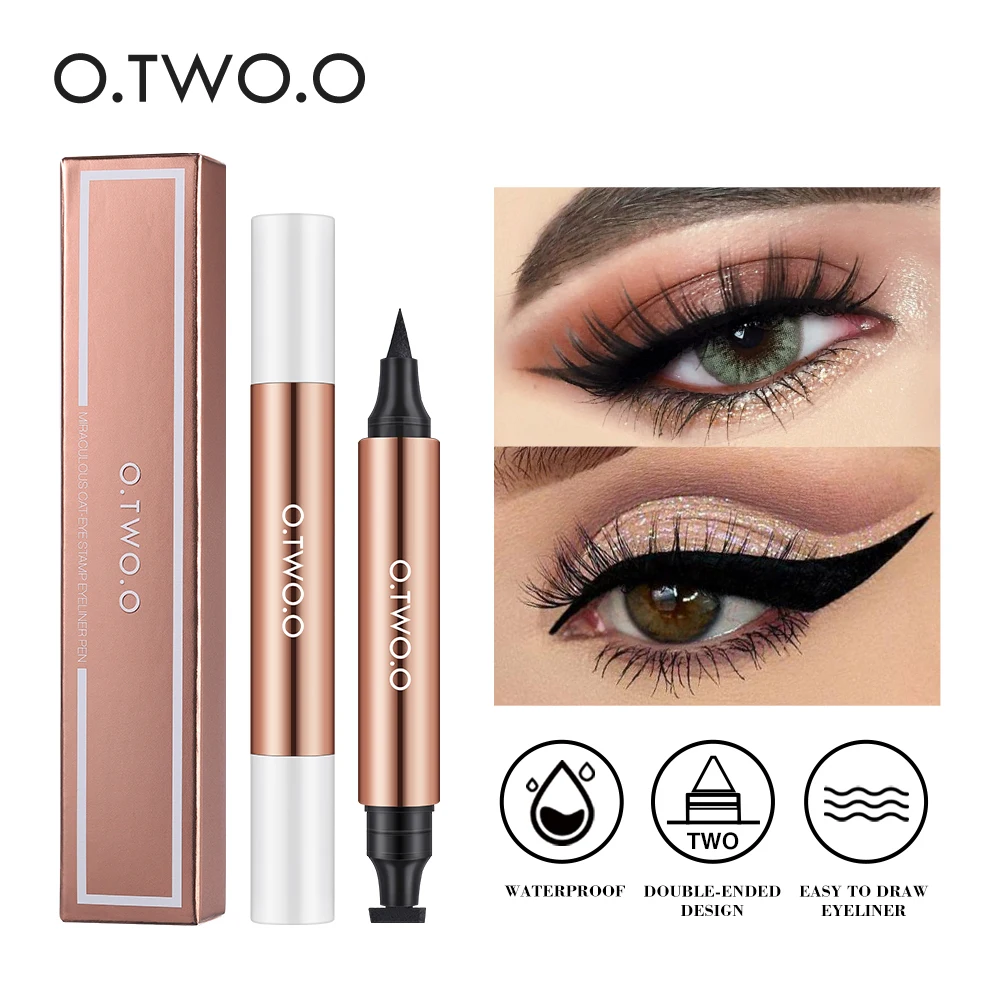 Großhandel O.TWO.O Eyeliner Stempel Schwarz Flüssigen Eyeliner Stift Wasterproof Schnell Trocken Eye Liner Make-Up Für Frauen Schönheit Kosmetik