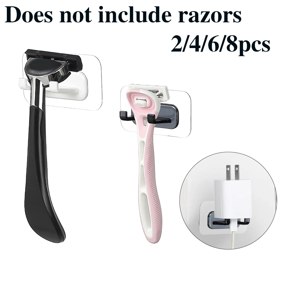 Selbstklebender Duschrasiererhalter, abnehmbare und wiederverwendbare wasserdichte Haken, für Handtücher, Badezubehör, Küche und Badezimmer Image