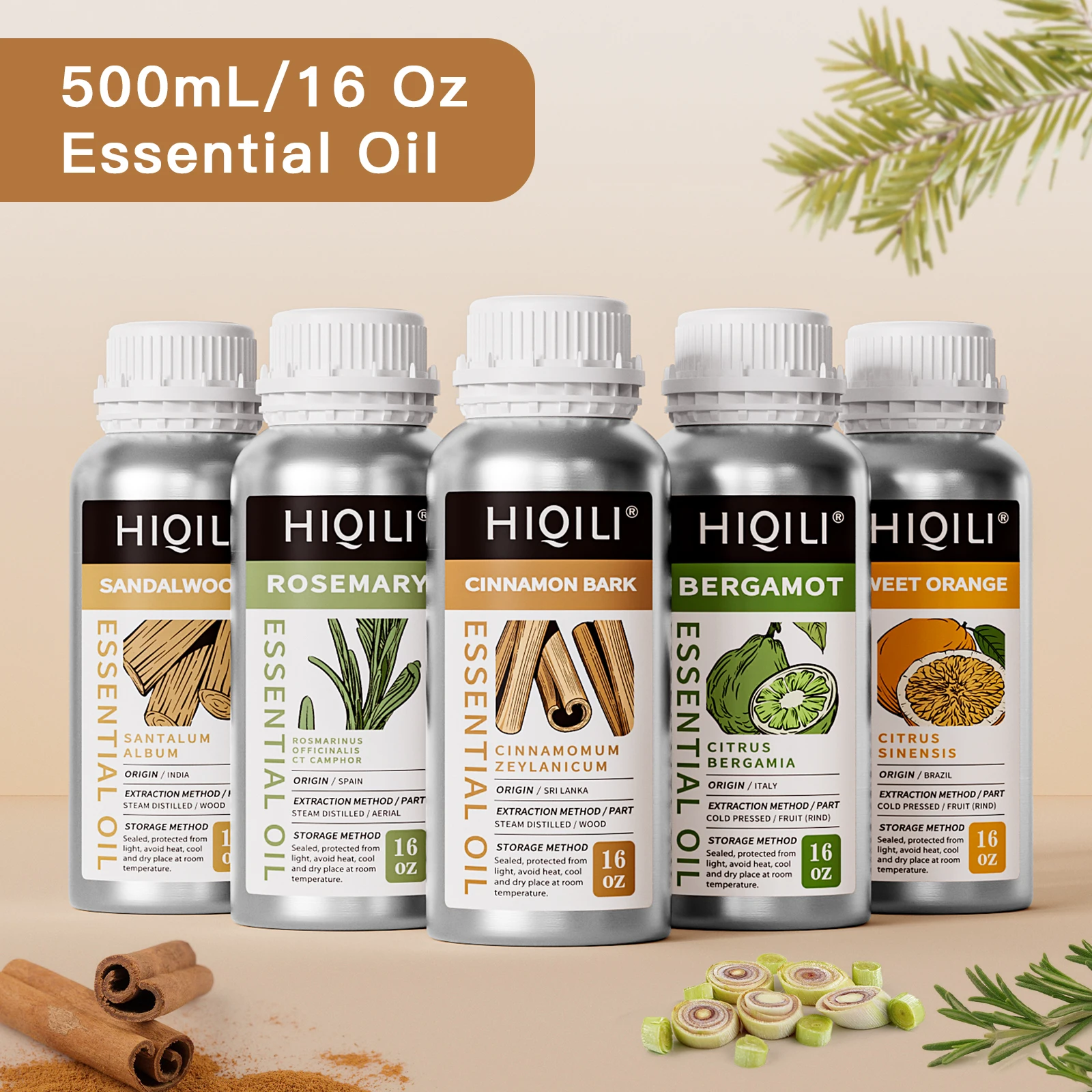 HIQILI 500ml Ätherisches Öl, Zimt Pfefferminze Rosmarin Vanille Lavendel Öl für DIY Kerzen & Seife Aromatherapie Diffusor Massage Image