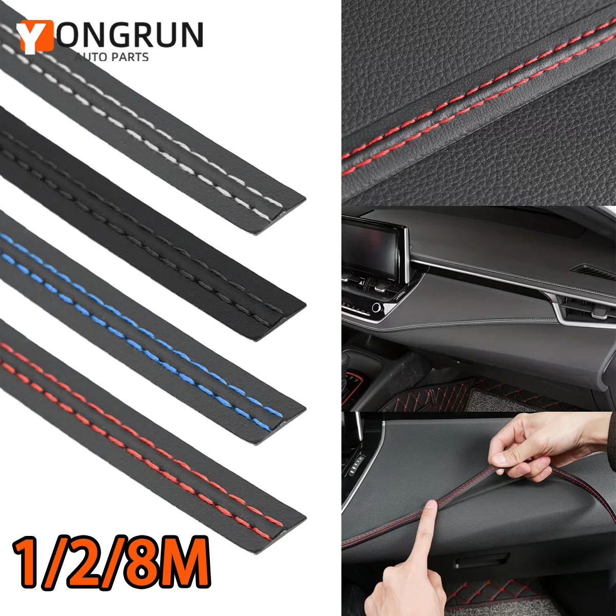 YONGRUN 1PC Auto Innen Dekorative Streifen 1/2/8M Instrument Panel Selbst-Kleber Leder dekorative Streifen Auto Innen Zubehör Image