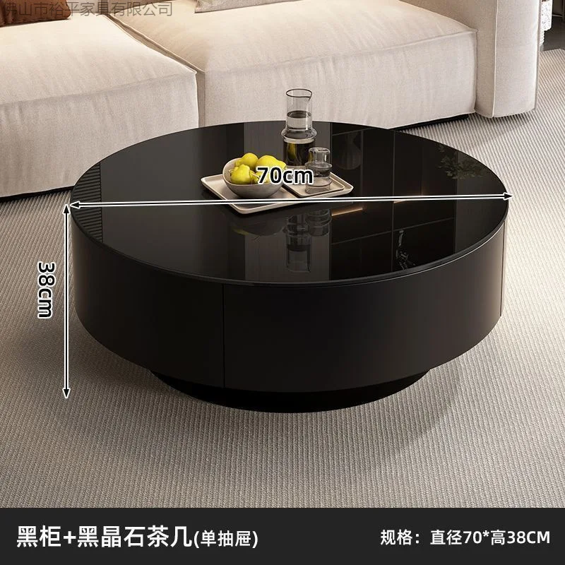 2026 Neuer schwarzer Glas-Couchtisch im italienischen minimalistischen Stil, Steinplatte für Wohnzimmer, luxuriöser, schlichter runder Kombinationstisch Image