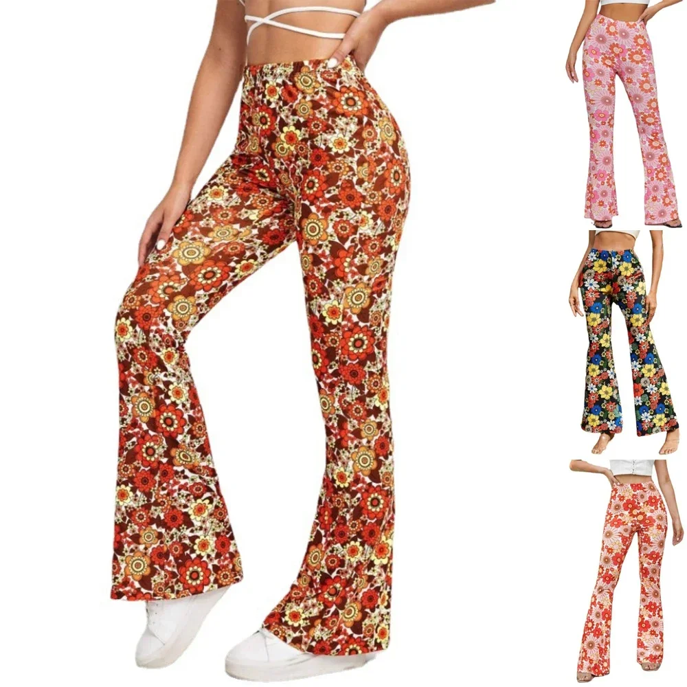 60er 70er Hippie Disco Hose Damen Peace Love Hip Indian Flared Hose Mädchen Mode Vintage Hose Halloween Cosplay Kostüm