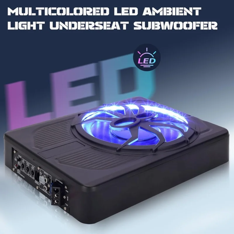 800W Ultra-Dünner 10-Zoll Auto-Subwoofer-Verstärker - Stereo-Surround-Sound mit Blauer LED-Ambientebeleuchtung Image