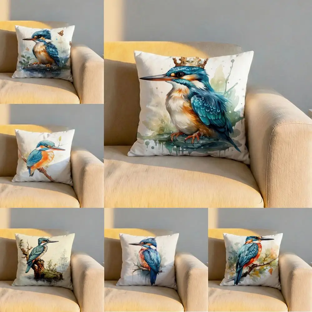 Kingfisher Kissenbezug mit Aquarell-Kunstmotiv, weicher, wendbarer und langlebiger Kissenbezug – vielseitig einsetzbar für den täglichen Komfort zu Hause und im Auto Image