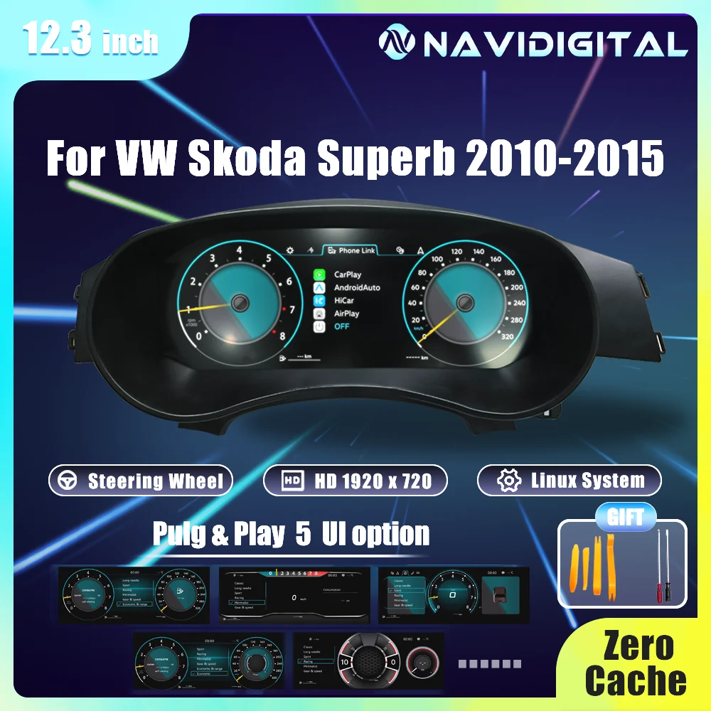 Navidigital 12,3-Zoll-LCD-Digitalanzeige für Skoda Superb MK2 2010-2015 Digitales Armaturenbrett Image