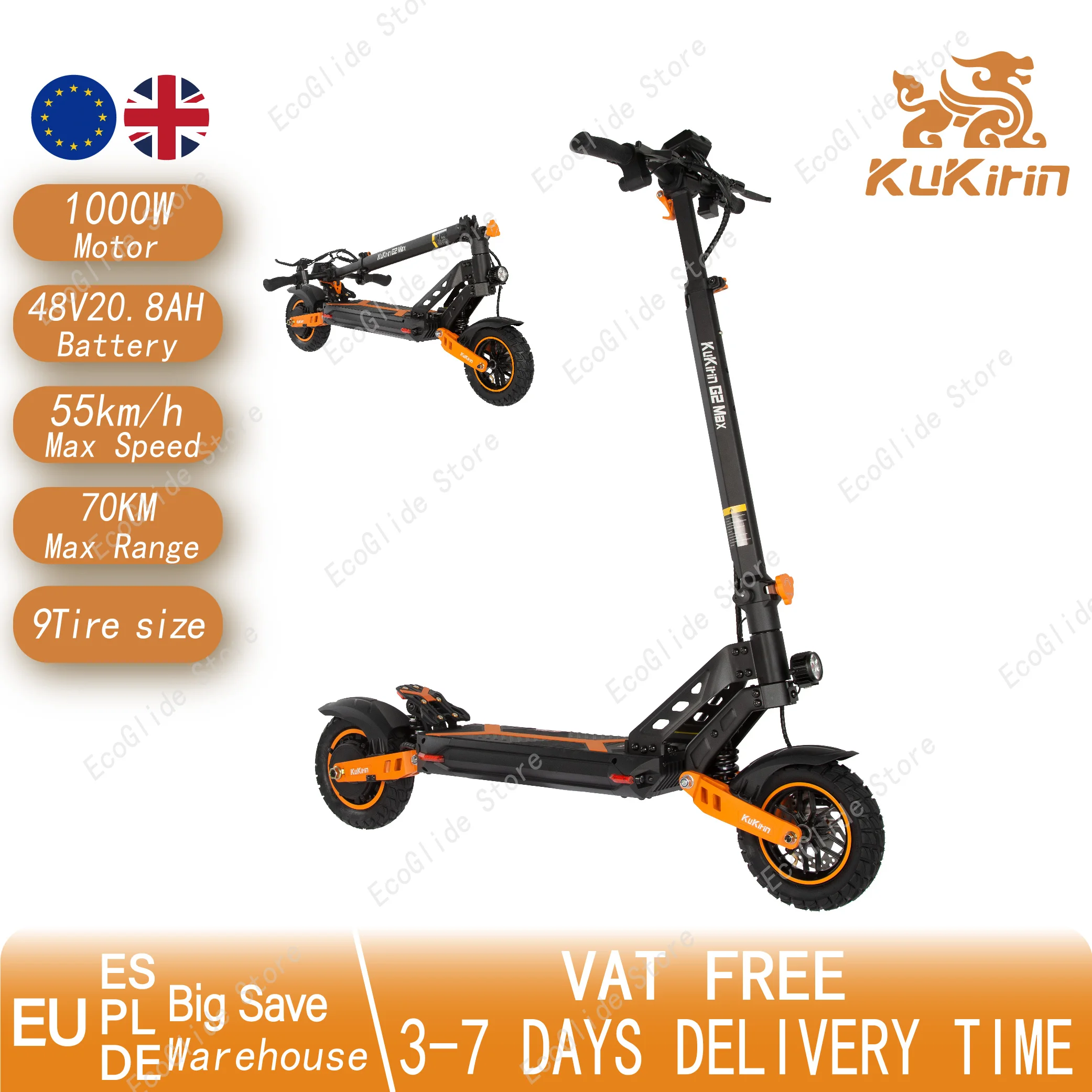 KuKirin G2 Max Elektroroller, faltbar, 1000W Motor, 48V 20,8Ah Akku, Stadtmodus, 55 km/h Geschwindigkeit, 70 km Reichweite, E-Scooter, Reifen 10 Zoll Image