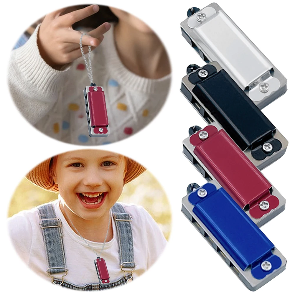 5 Stück Mini-Mundharmonika-Anhänger-Halskette, 4 Löcher, 8 Töne, Musikinstrument, Mundharmonika, tragbare Mundharmonika für Kinder und Anfänger Image
