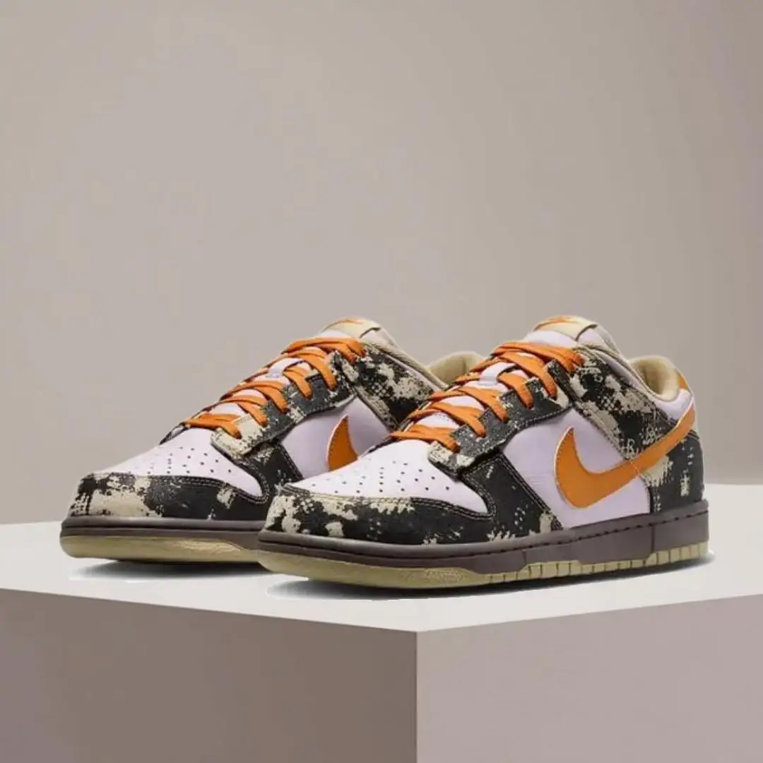 Nike Dunk Low - Multifunktionaler, rutschfester Low-Top-Skateschuh mit dünner Sohle, Weiß/Schwarz/Orange, Unisex-Stil IB2260-500