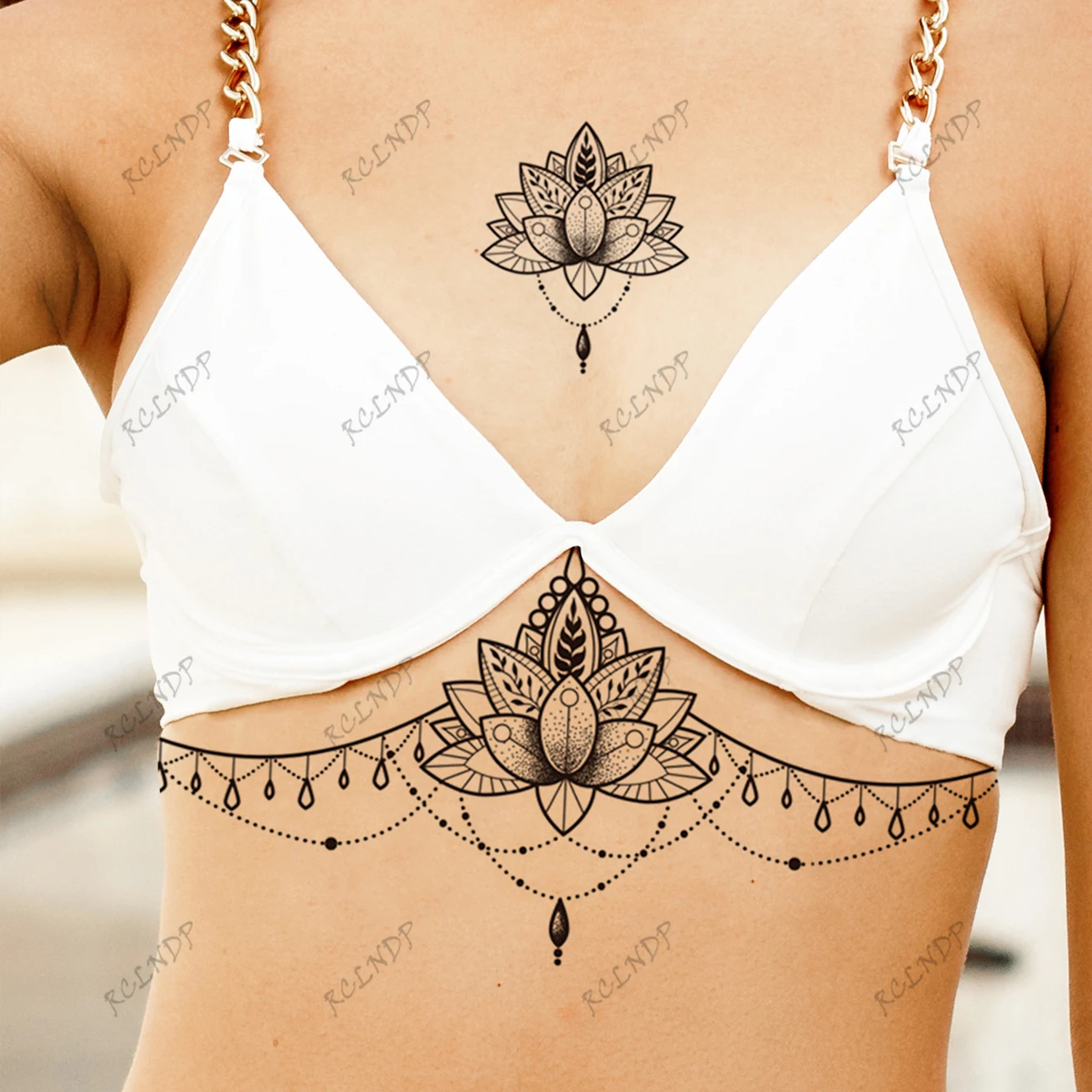 Wasserdicht Temporäre Tattoo Aufkleber Blume geometrische Muster Fake Tattoo Flash Tattoo Brust Tattoo für Mädchen Frauen Image