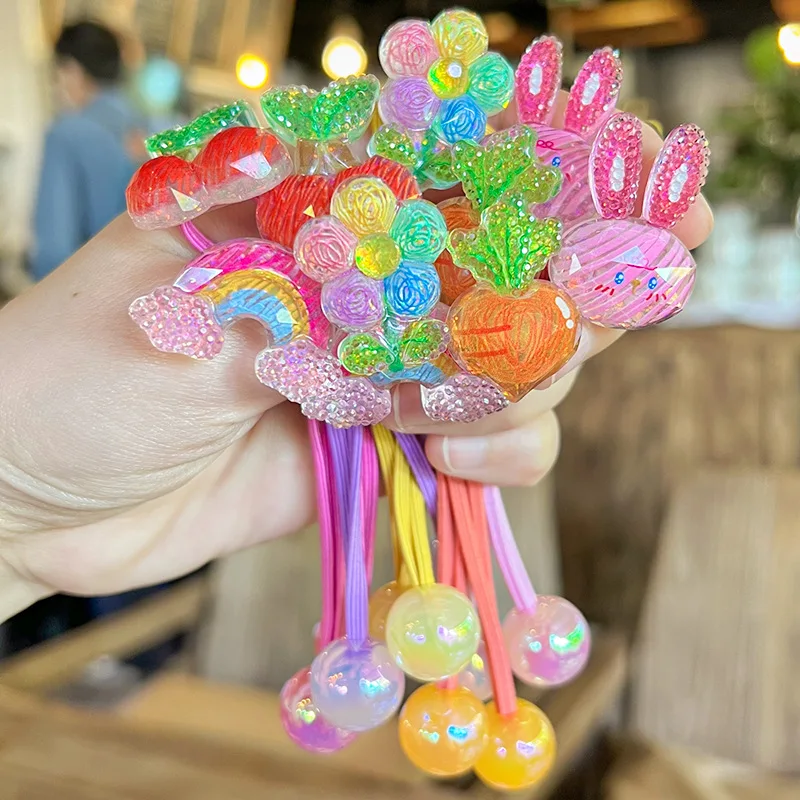 2 Stück niedliche Cartoon-Haargummis für Mädchen und Kinder, elastisches Haar, Gummiband, Zubehör, Krawatte, Haarperlen, Seil, Kopfschmuck, Kopfbedeckung, Ornament Image