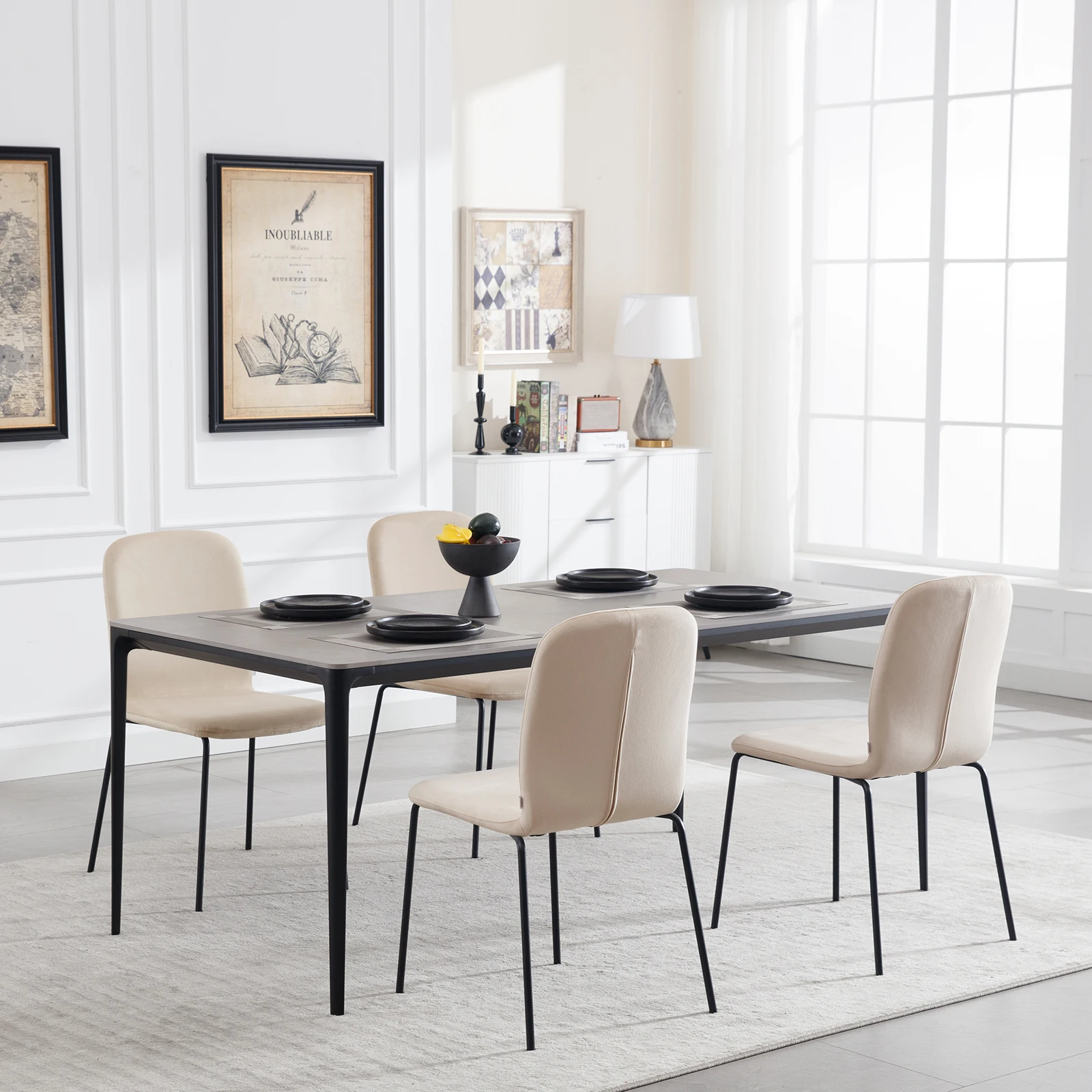 WOLTU 4 Stück/Set stapelbarer skandinavischer Küchenstuhl, Samt-Esszimmerstuhl, gepolsterter Sitz mit Metallbeinen und Rückenlehne für Restaurants Image