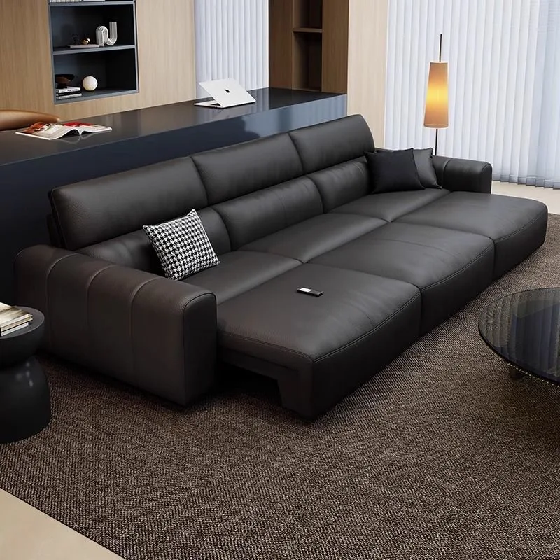 Ledersofa, elektrisches Schlafsofa, italienisches minimalistisches Drei-Personen-Sofa für kleine Wohnungen, multifunktionales ausziehbares Wohnzimmer, integriert