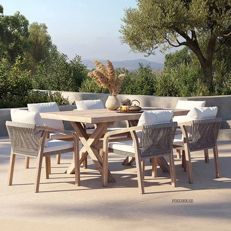 Italienische Massivholz-Gartenstühle, Gartenmöbel, Freizeit, Innenhof, Villa, Seilstühle, Hotelgarten, Esstisch und Stuhl-Set U Image