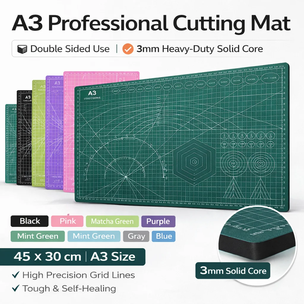 A3 Selbstheilende Schneidematte 45x30cm 3mm Dick Robuste PVC-Matte mit Festem Kern Doppelseitig Gittermuster Bastel- und Bürobedarf Image