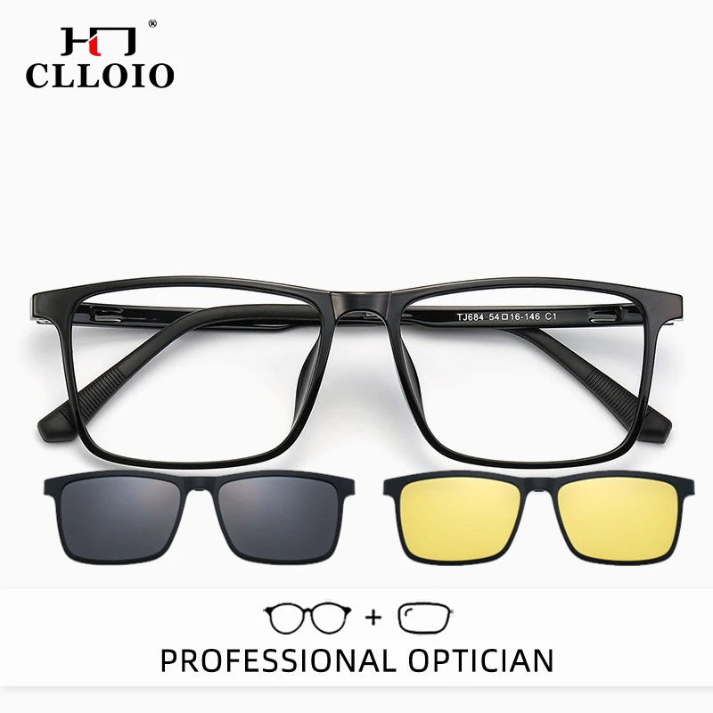 CLLOIO Kunststoff Stahl 3-in-1 Lesebrille mit magnetischem Clip für Herren, Nachtbrille, blendfrei, verschreibungspflichtige Anti-Blaulicht-Brille Image