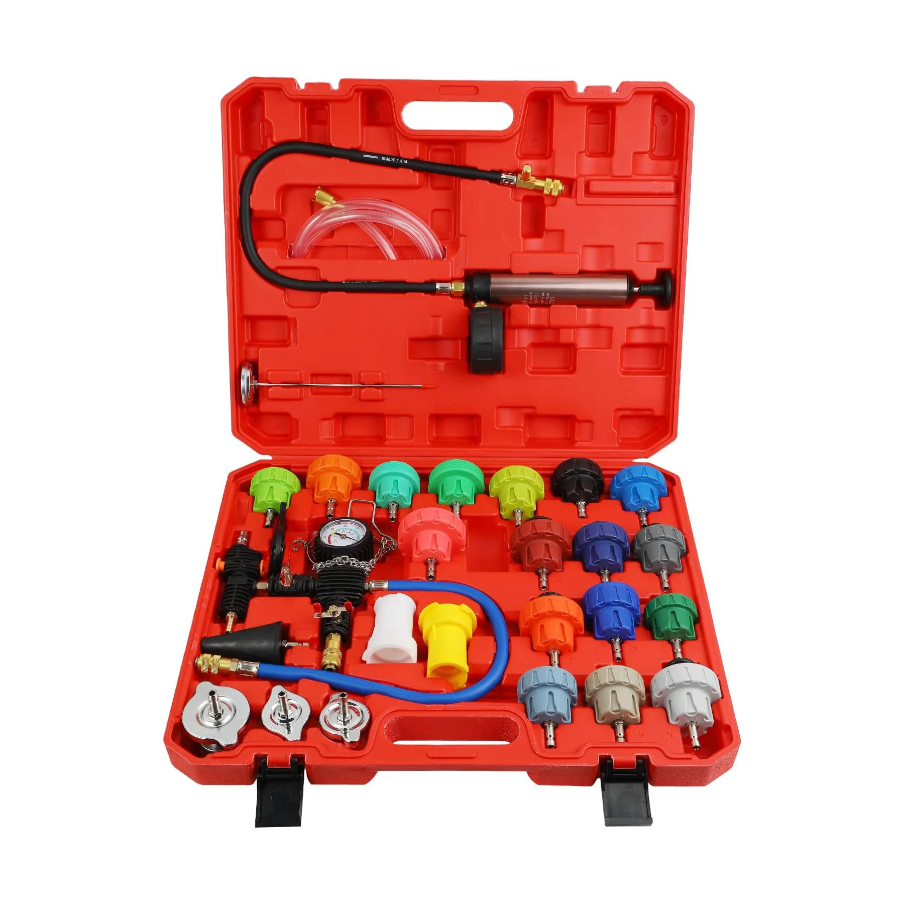 Universelles Kfz-Kühlerdruckprüfgerät-Set – 28-teiliger Kühlmittel-Lecksucher für Auto, LKW, Motorrad, Kühlsystem, Rep Image
