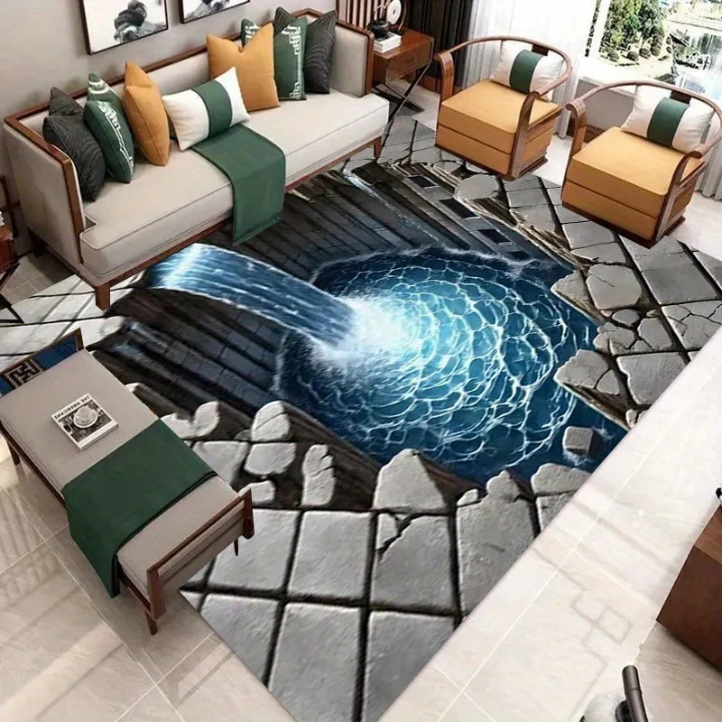 Wasserfall-Teppich Samt-Flanell Bedruckte Bodenmatte 3D-Fluss-Design Dekorativer Teppich Wohnzimmer Heimdekoration Image
