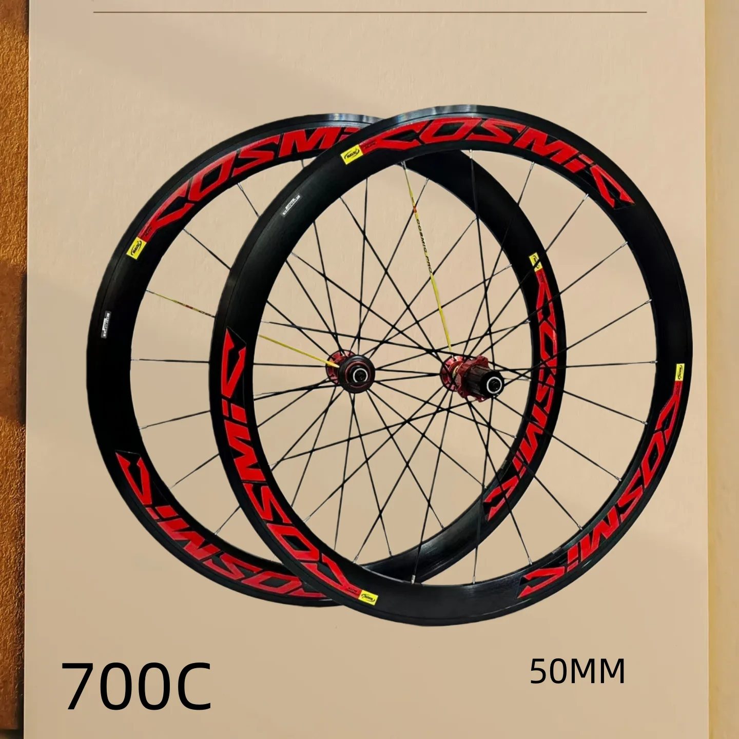 Mavic700CRoad Fahrrad-Laufradsatz, 50 mm Rahmenhöhe, V/CCircle-Bremse, gerader Zug, Schnellspanner, rotes Etikett, Carbon-Rohrnabe Image