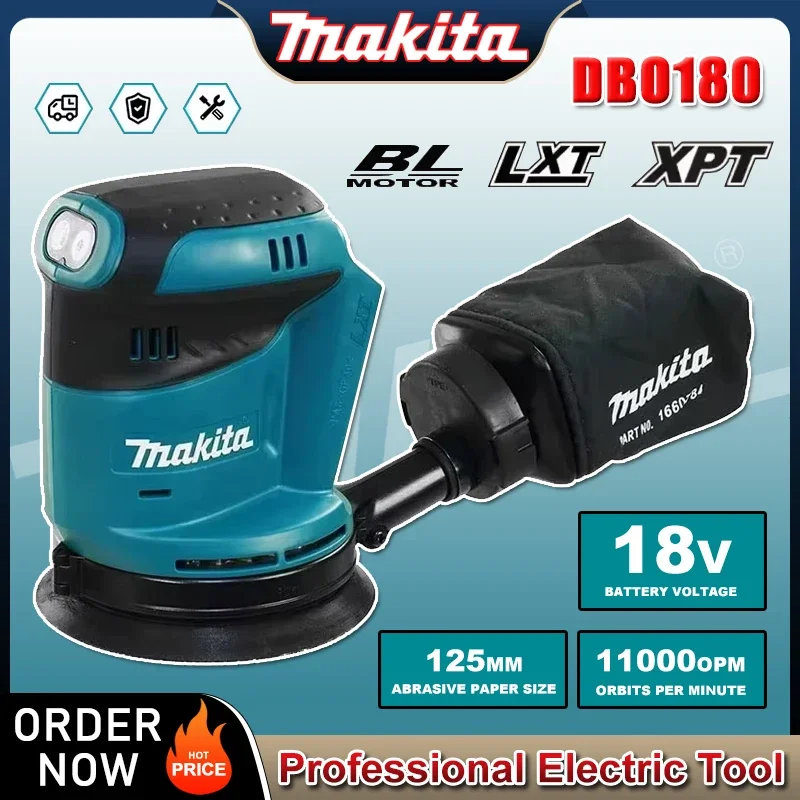 Makita DBO180Z 18V Bürstenloser Akku-Exzenterschleifer für Holzbearbeitung, Schleifen, Polieren, ohne Akku und Ladegerät Image