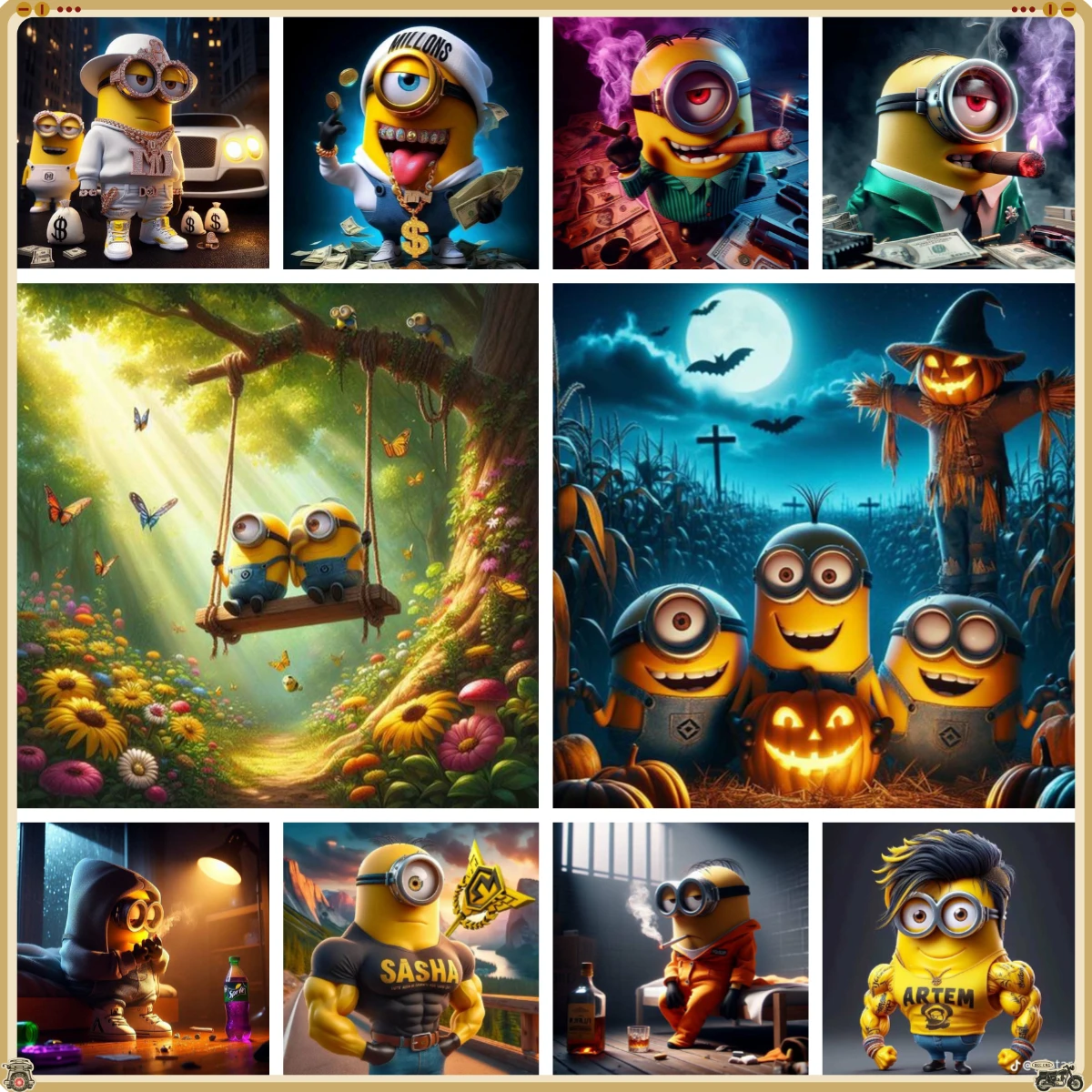 Malen nach Zahlen: Cartoon-Minions – Coole, luxuriöse Heimdekoration für Wand, Schlafzimmer und Raum – Geschenk, rahmenlos Image