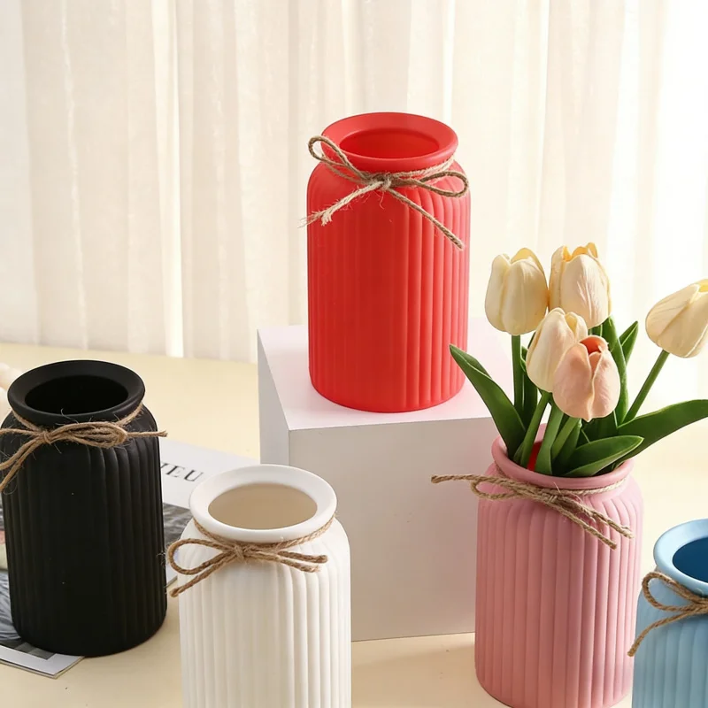 Mini Macaron-Farbiger Gestreifter Kunststoff-Blumentopf in Porzellanoptik für Sukkulenten, Desktop-Wohnzimmerdekoration, Kreative Einfachheit Image