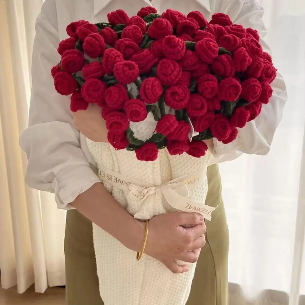Handgestrickte Rosenstraußdecke mit Farbverlauf, DIY-Häkelblumen-Decken-Set, Hochzeit, Valentinstag, Geschenk für Freundin Image