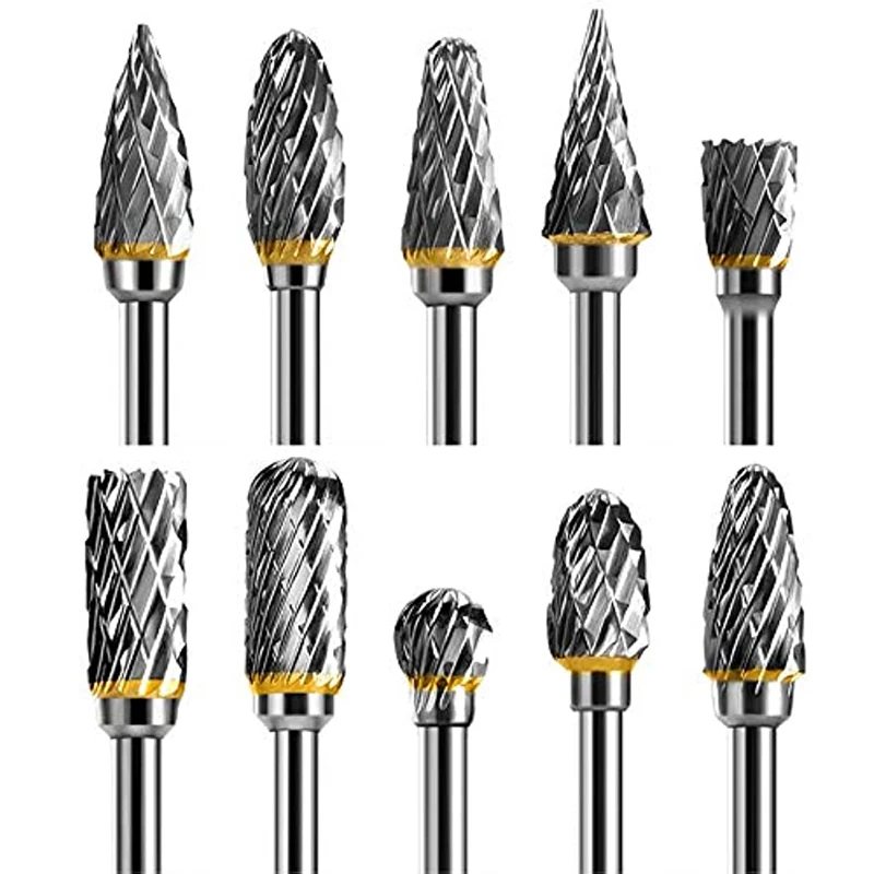Neue 10 stücke 1/8 "Schaft Hartmetall Fräser Dreh Werkzeug Grat Doppel Diamant Cut Rotary Dremel Werkzeuge Elektrische schleifen Image