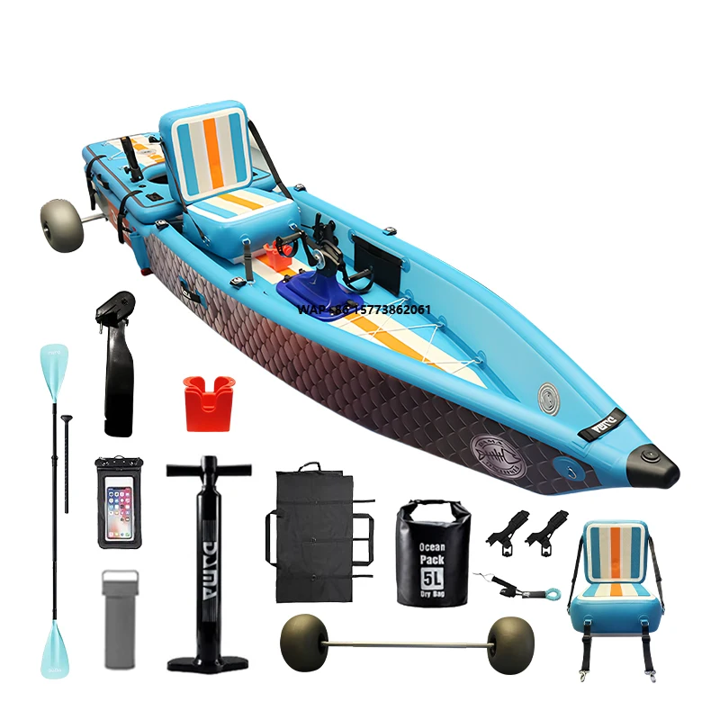 Tragbares, faltbares Drop-Stitch-Schlauchboot, Angelboot, Ruderboot, Kanu, Kajak mit Pedalsystem Image